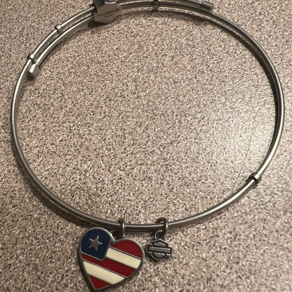 Genuine HD. Bangle bracelet with patriotic heart. Silver. Worn with love ❤️